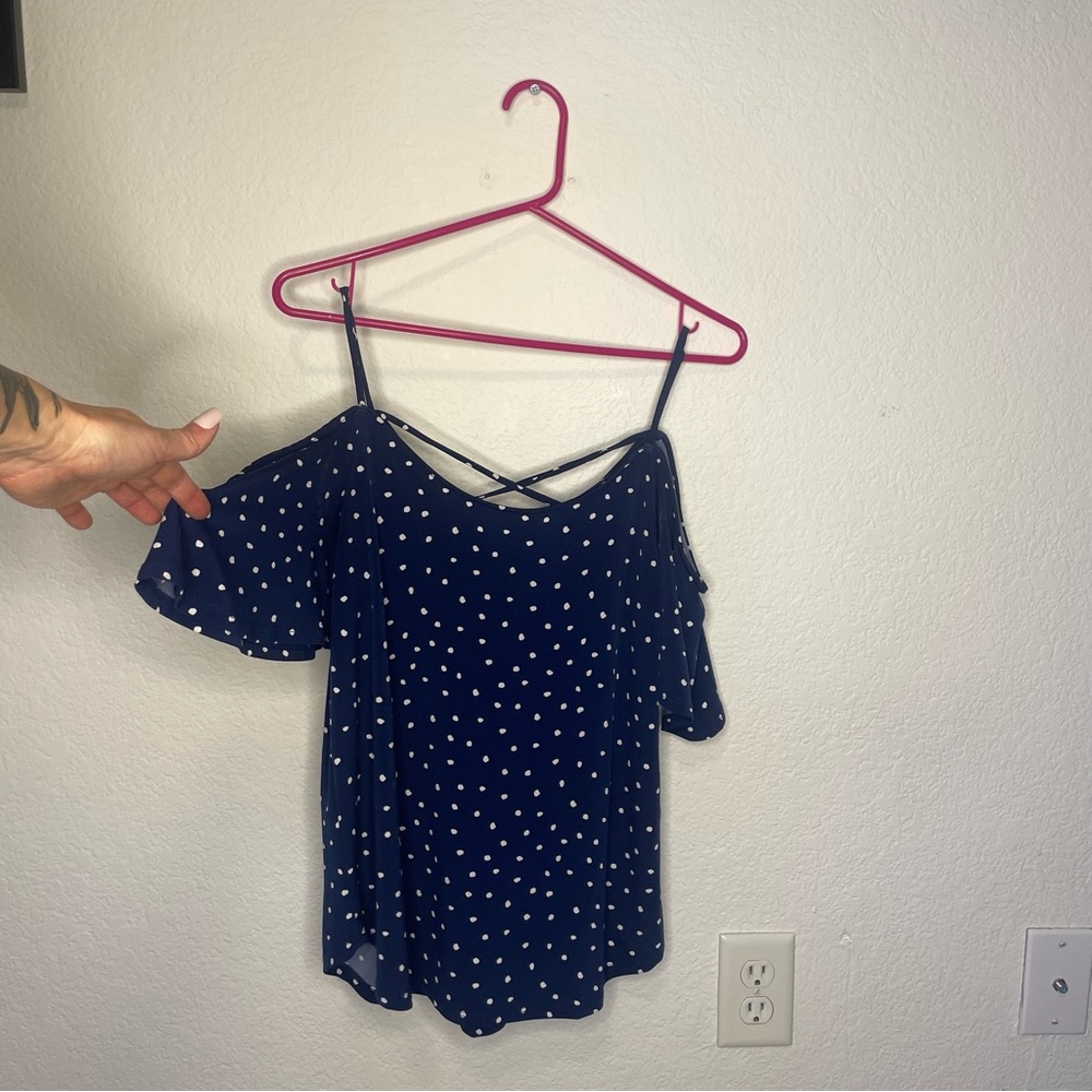Small, blue, polkadot, Kaileigh top that I've worn a few times.